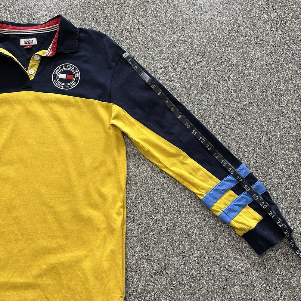 Tommy Hilfiger Denim Polo Shirt Mens M Tall Long Sleeve Colorblock Long Length - Picture 10 of 10